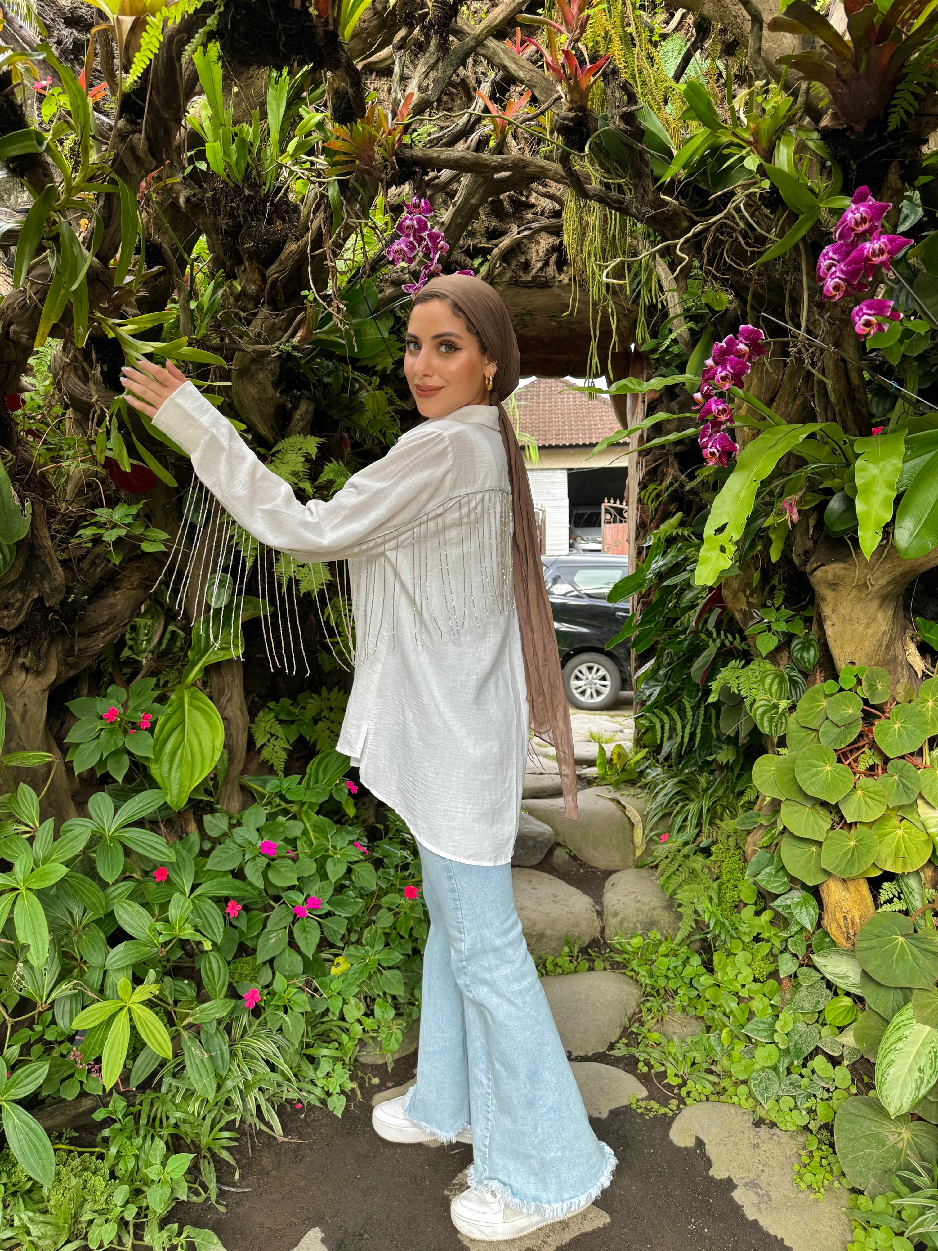 All Sparkling Fringe Linen Shirt Cream