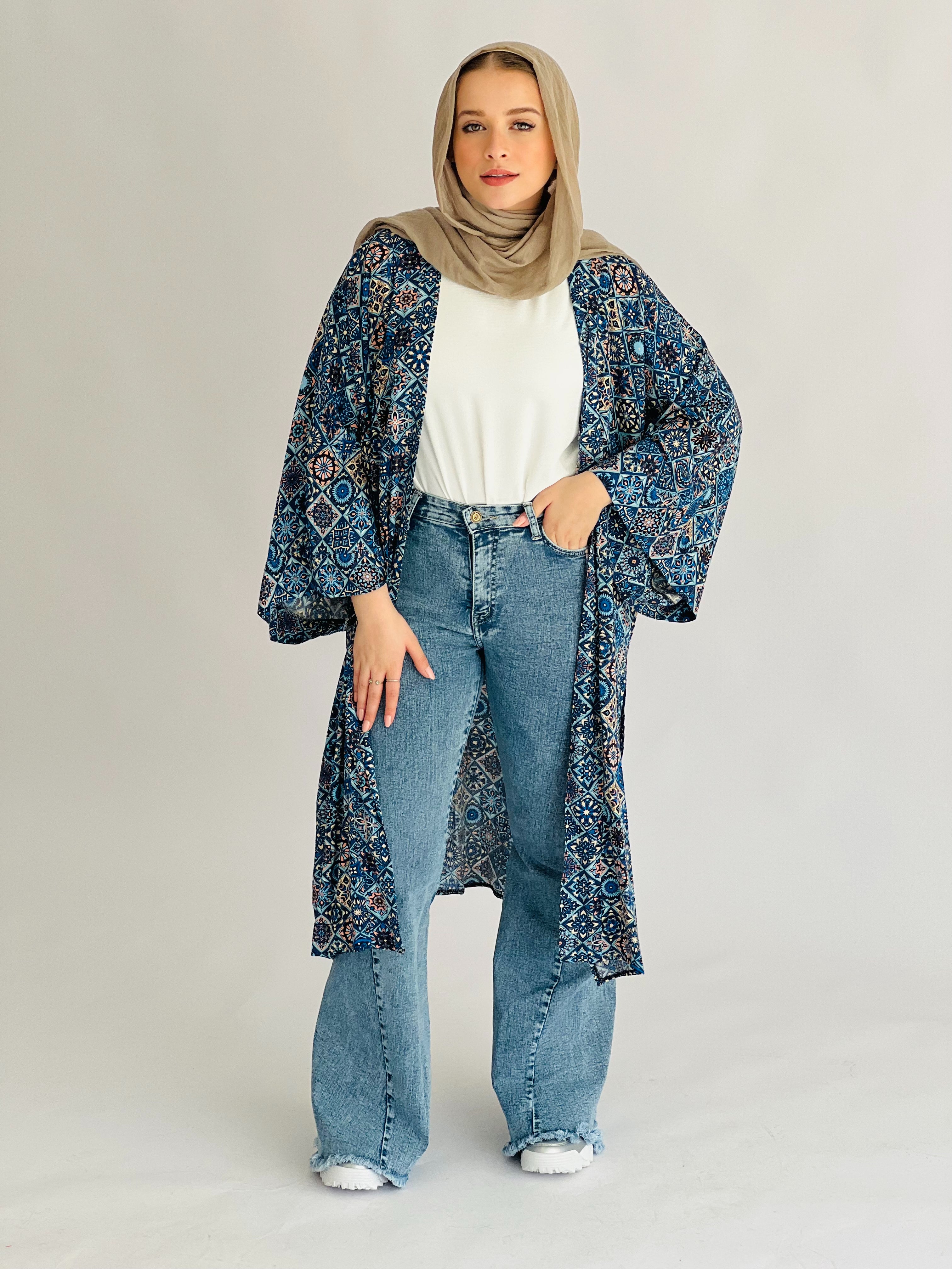 Boho Arabesques Kimono Blue