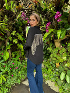 All Sparkling Fringe Linen Shirt Black