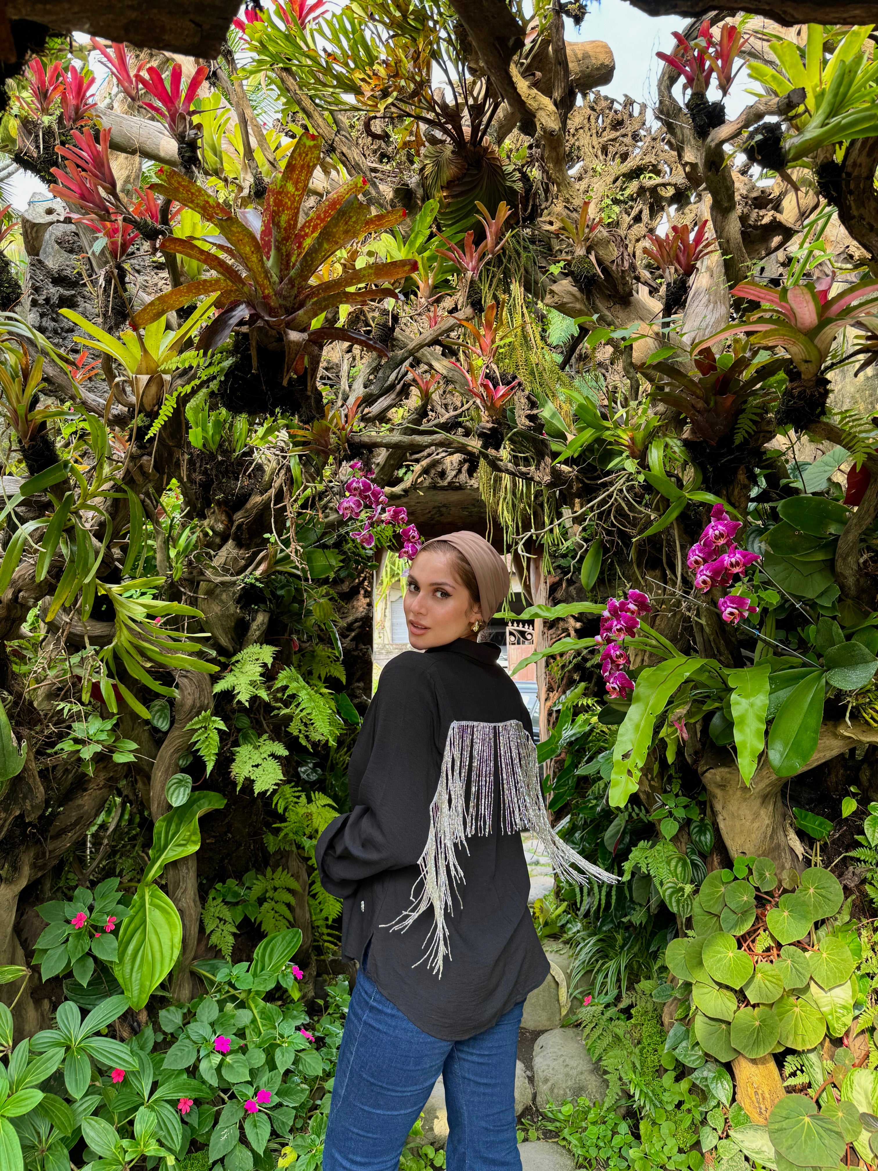 All Sparkling Fringe Linen Shirt Black