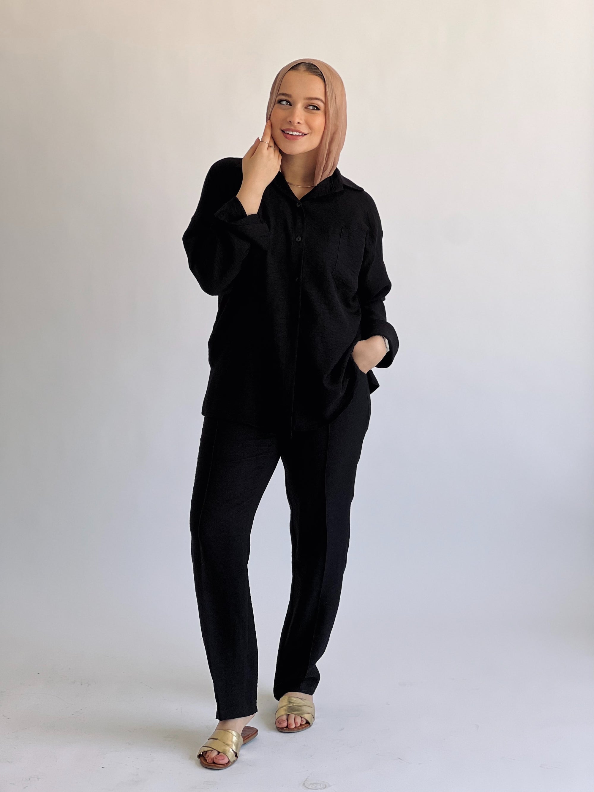 Glamy Everyday Lin Set Shirt Black