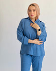 Glamy Everyday Lin Set Shirt Blue