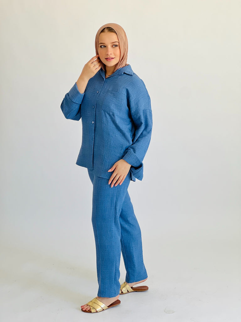 Glamy Everyday Lin Set Pants Blue