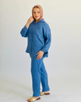 Glamy Everyday Lin Set Shirt Blue