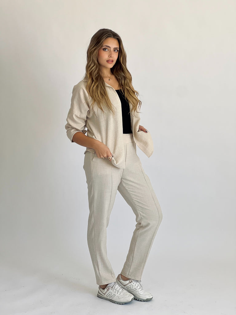 Glamy Everyday Lin Set Pants Oatmeal