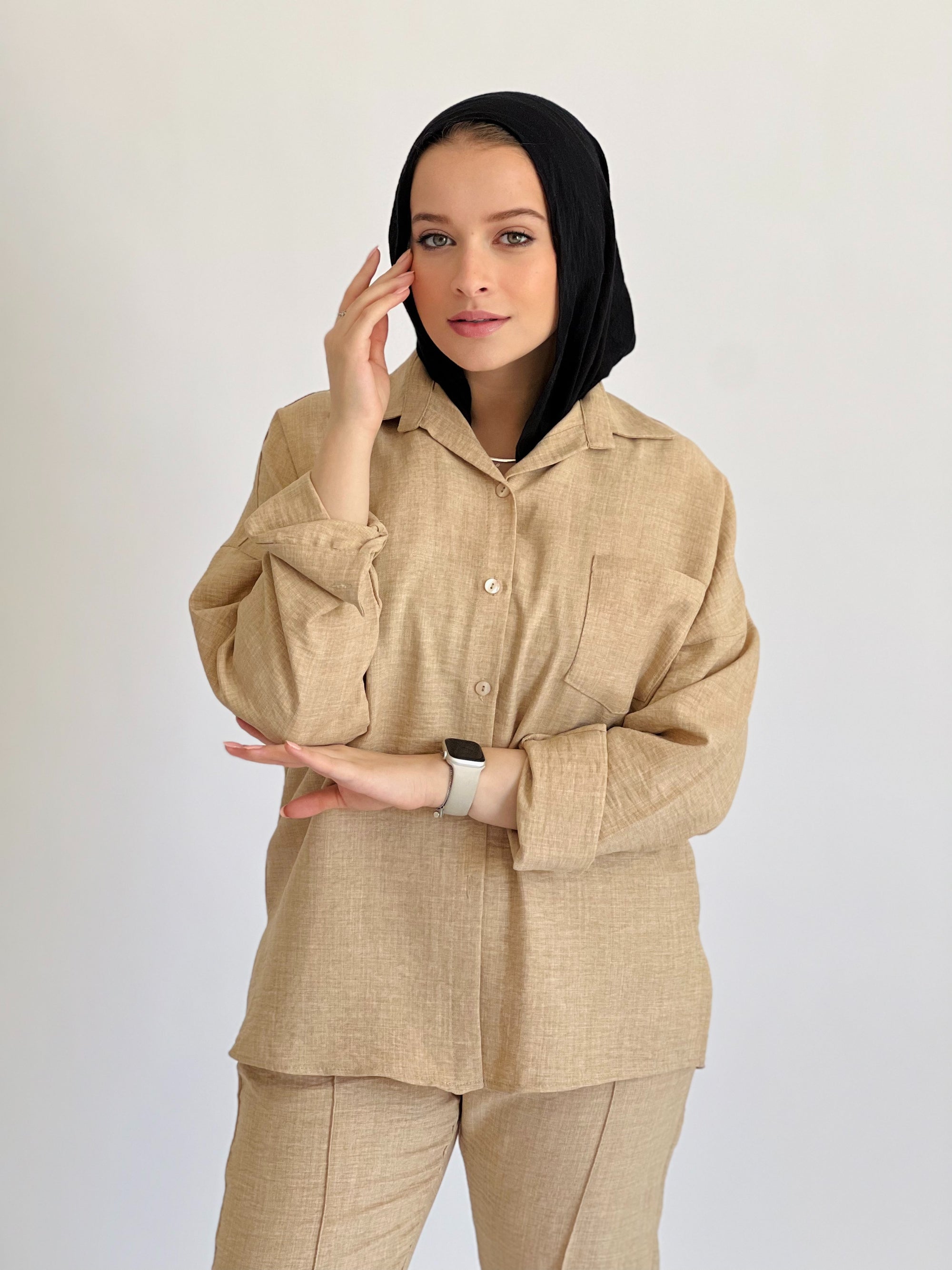 Glamy Everyday Lin Set Shirt Beige