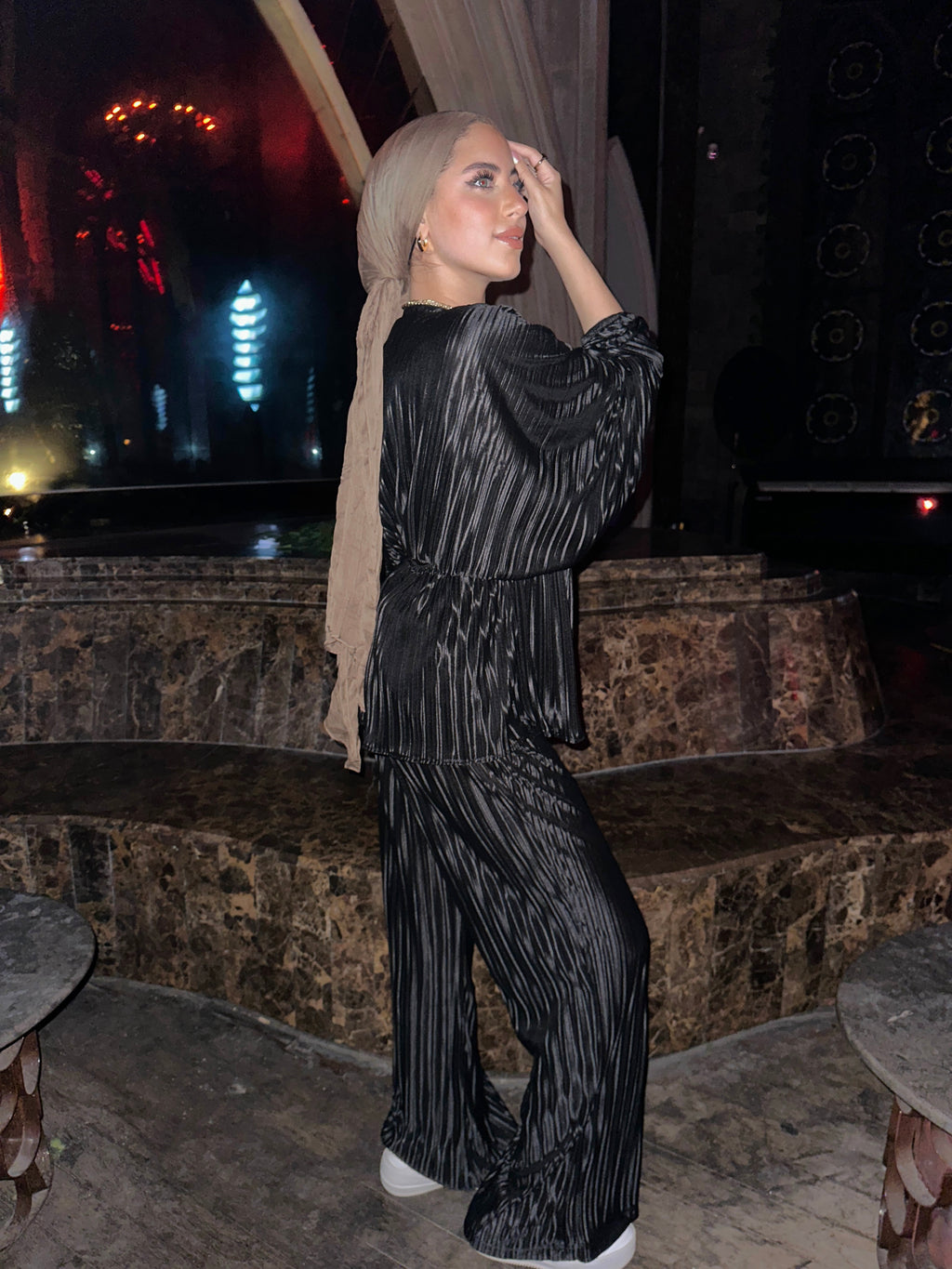 Glam Plisse Set Cardigan Dark Glam