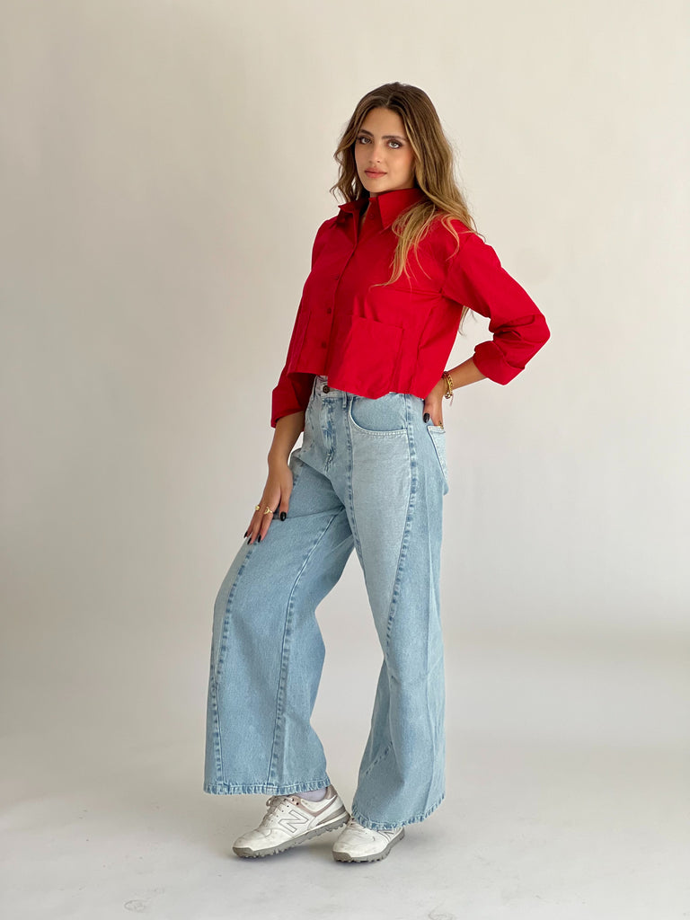 Timeless Crop Basic Shirt Cherry