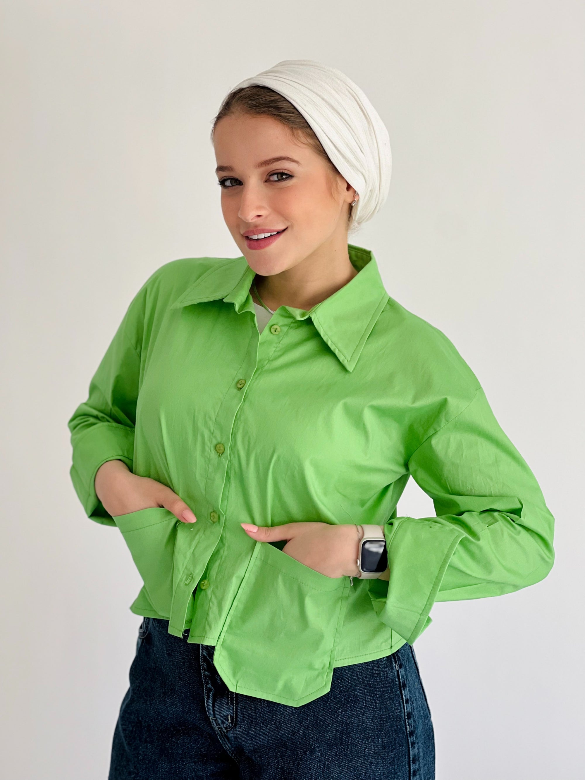 Timeless Crop Basic Shirt Electric Green