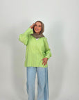 Strippy Cotton Blouse Electric Green