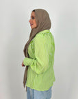 Strippy Cotton Blouse Electric Green