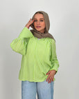 Strippy Cotton Blouse Electric Green