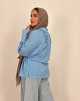 Strippy Cotton Blouse Baby Blue