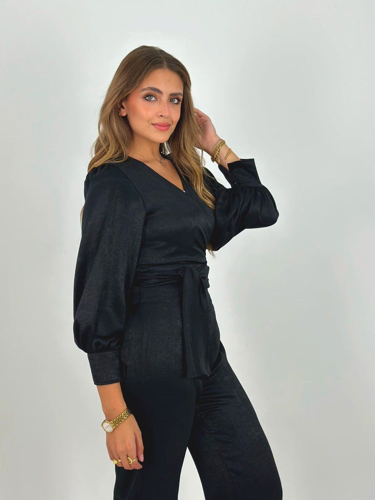 Shimmering Wrap Set Top Black