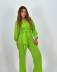 Shimmering Wrap Set Top Electric Green