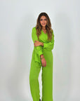 Shimmering Wrap Set Pants Electric Green