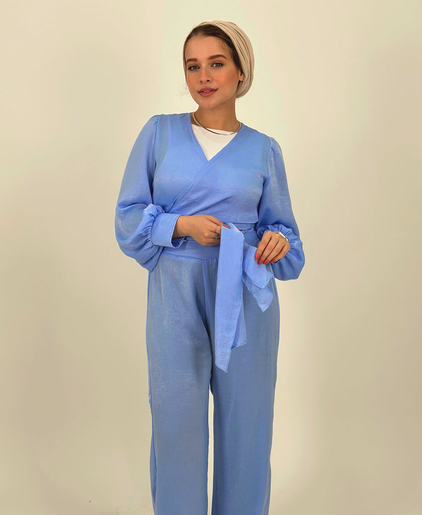 Shimmering Wrap Set Pants Baby Blue