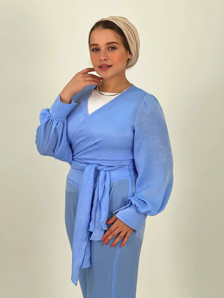 Shimmering Wrap Set Top Baby Blue