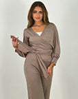 Shimmering Wrap Set Top Beige