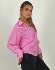 Strippy Cotton Blouse Pink