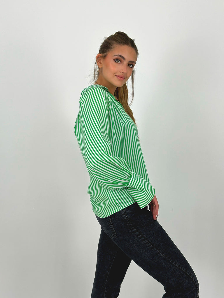 Strippy Cotton Blouse Green