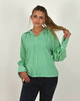 Strippy Cotton Blouse Green