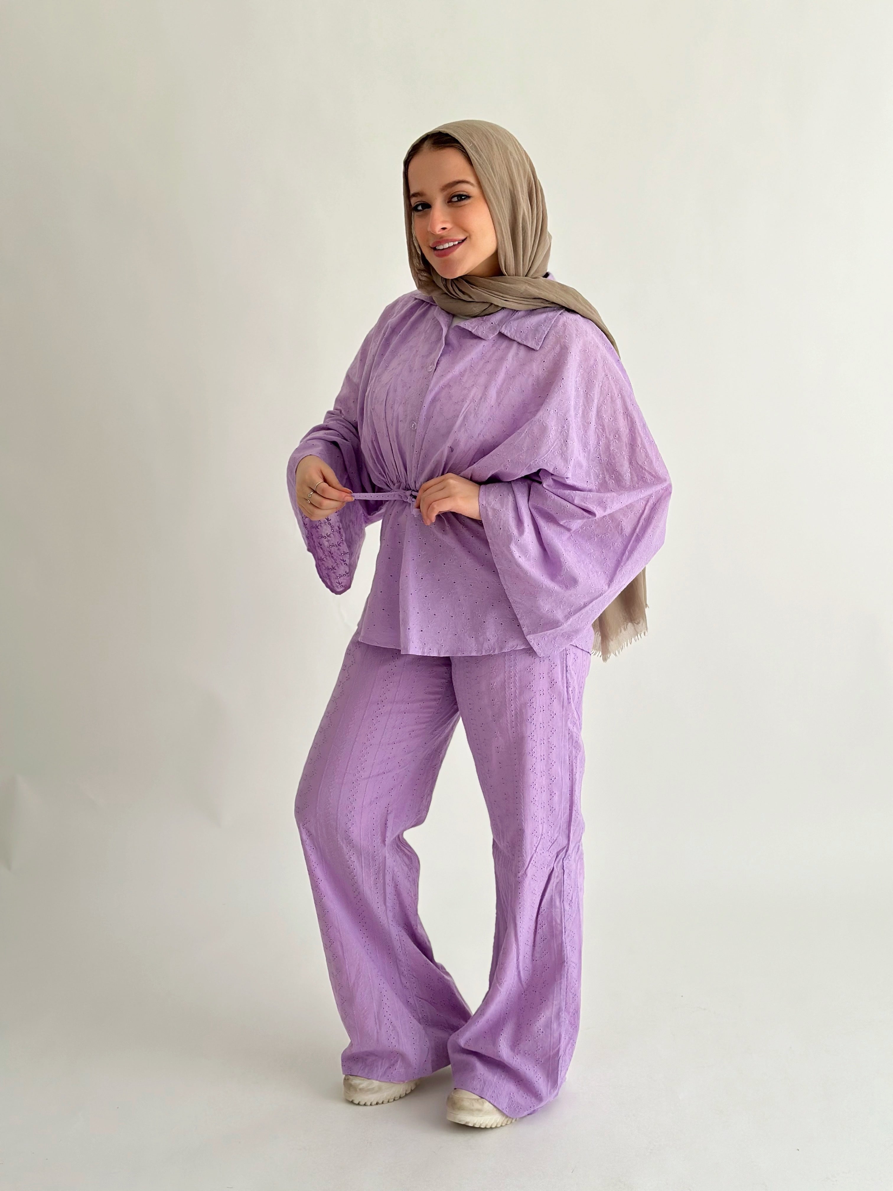 Embroidery Summer Set Pants Lavender