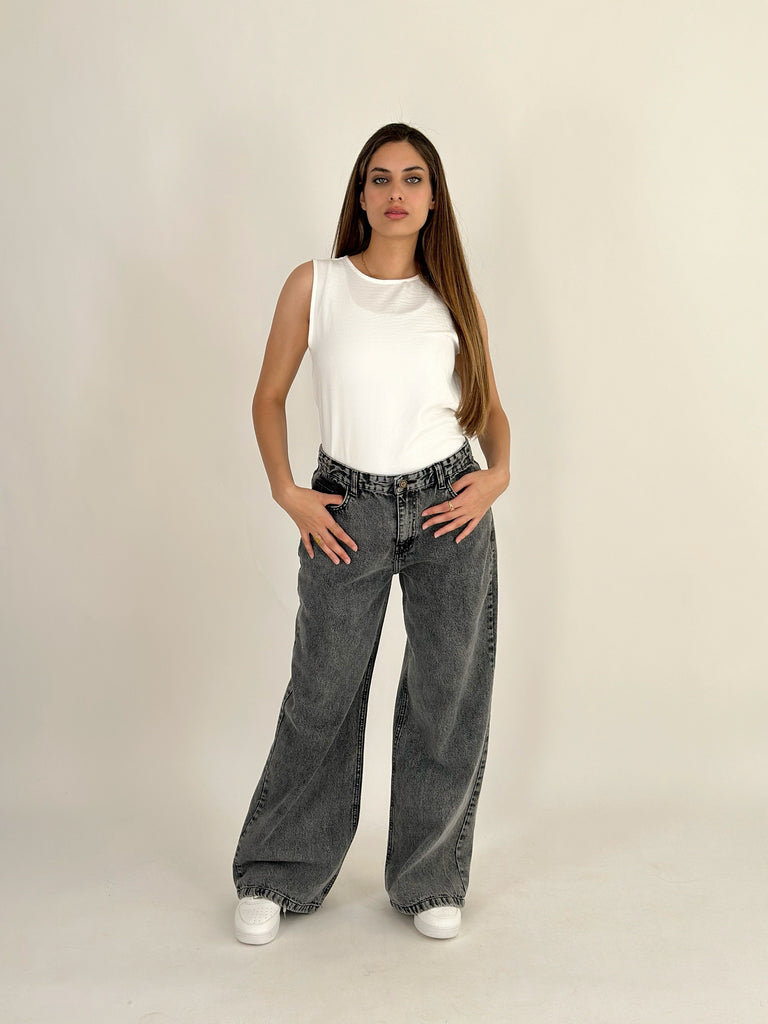 New Basic Wide Pants Silver Smoke