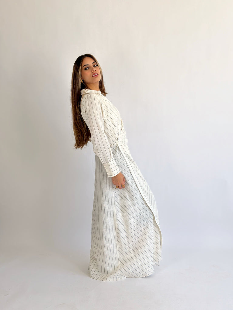 Wrap Drapes Linen Dress Cream