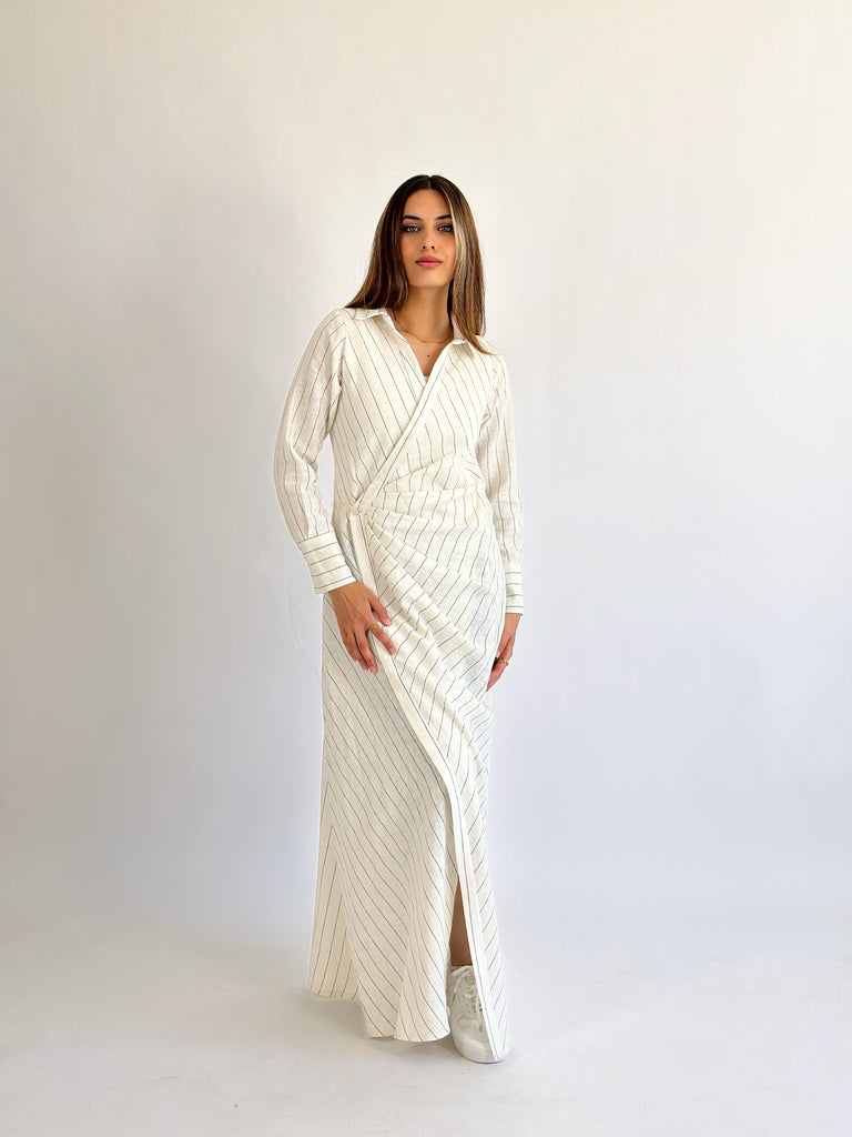 Wrap Drapes Linen Dress Cream