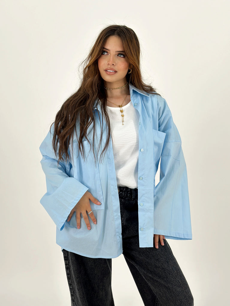 Oversized Pockets Shirt Baby Blue