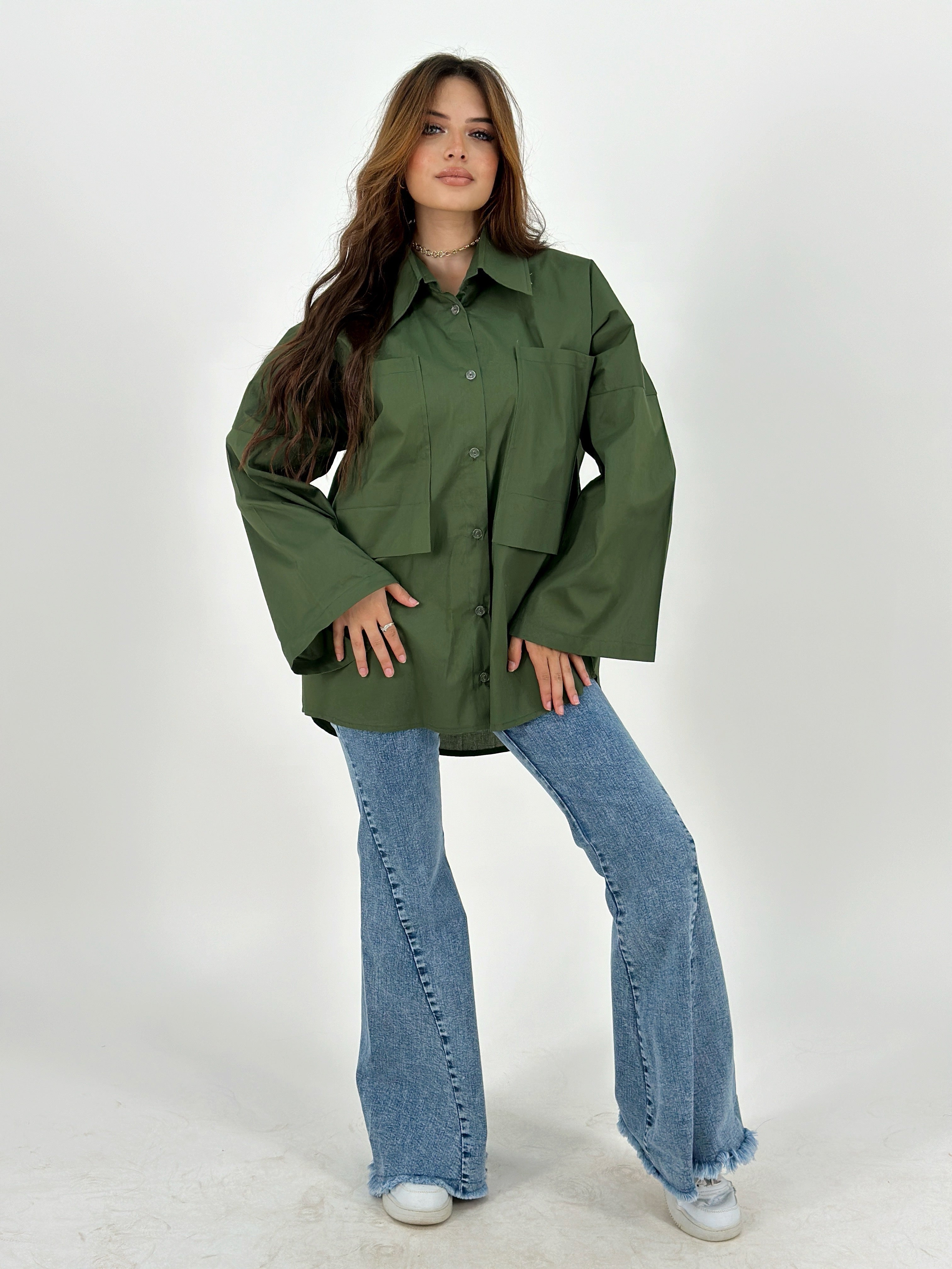 Oversized Pockets Shirt Olive