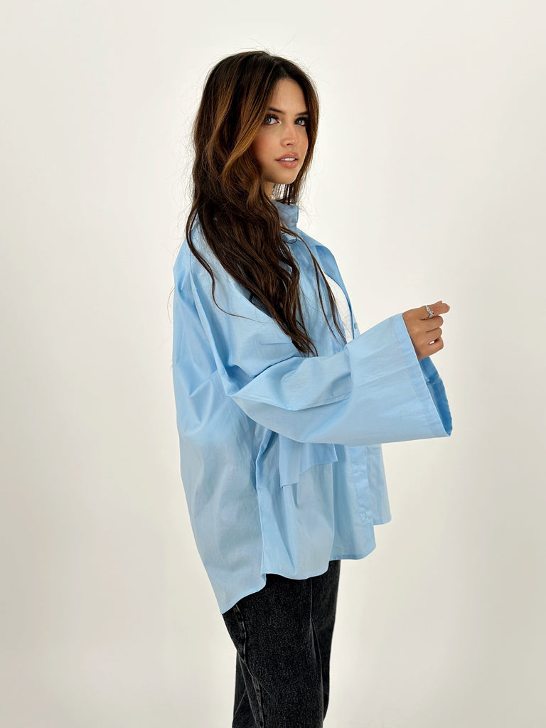 Oversized Pockets Shirt Baby Blue