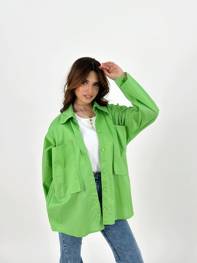 Oversized Pockets Shirt Electric Green