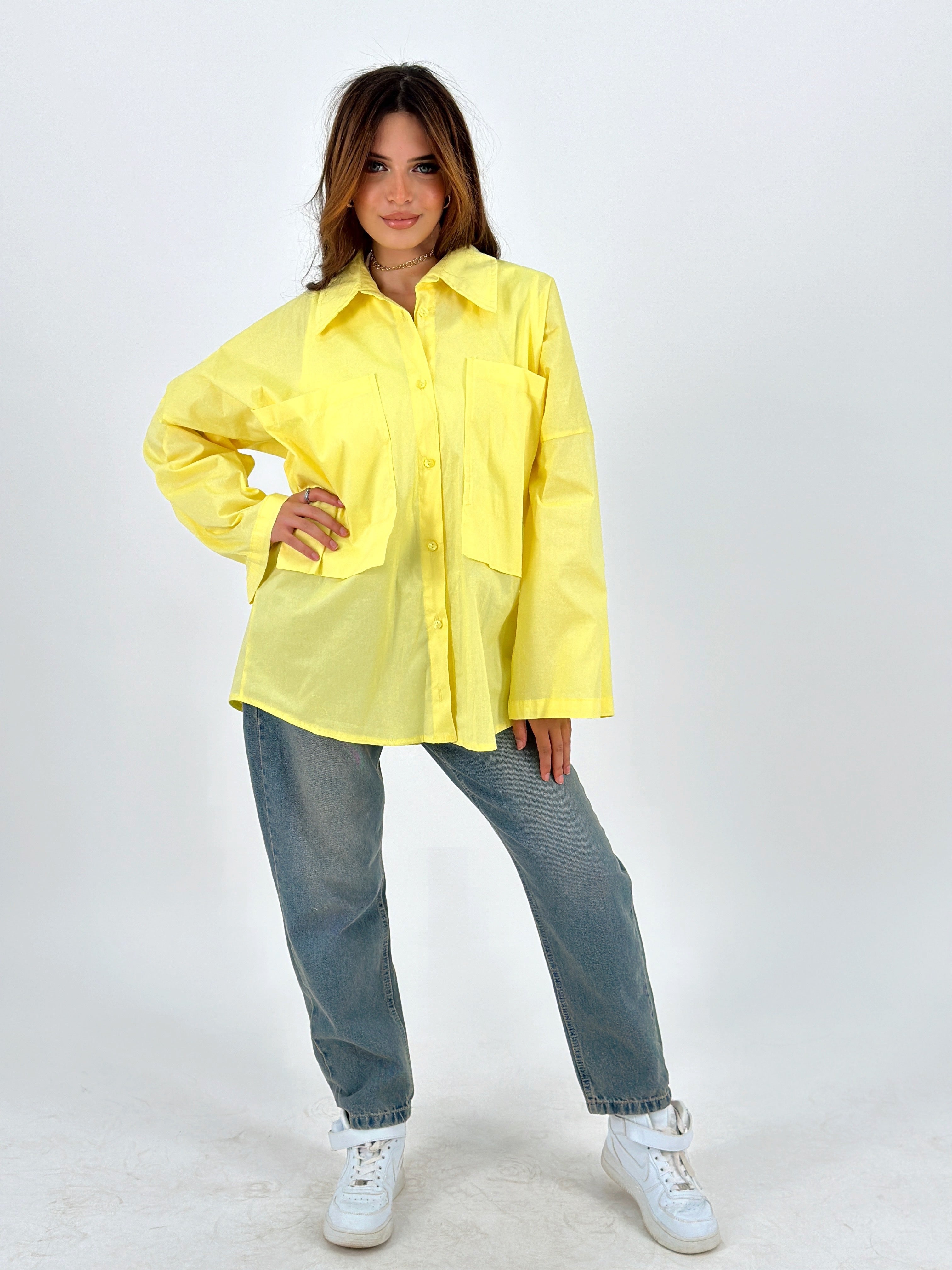 Oversized Pockets Shirt Pale Yellow