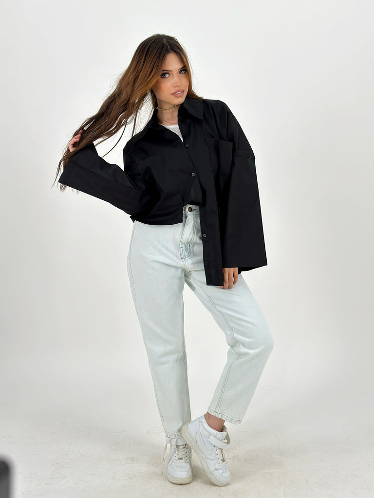 Oversized Pockets Shirt Black