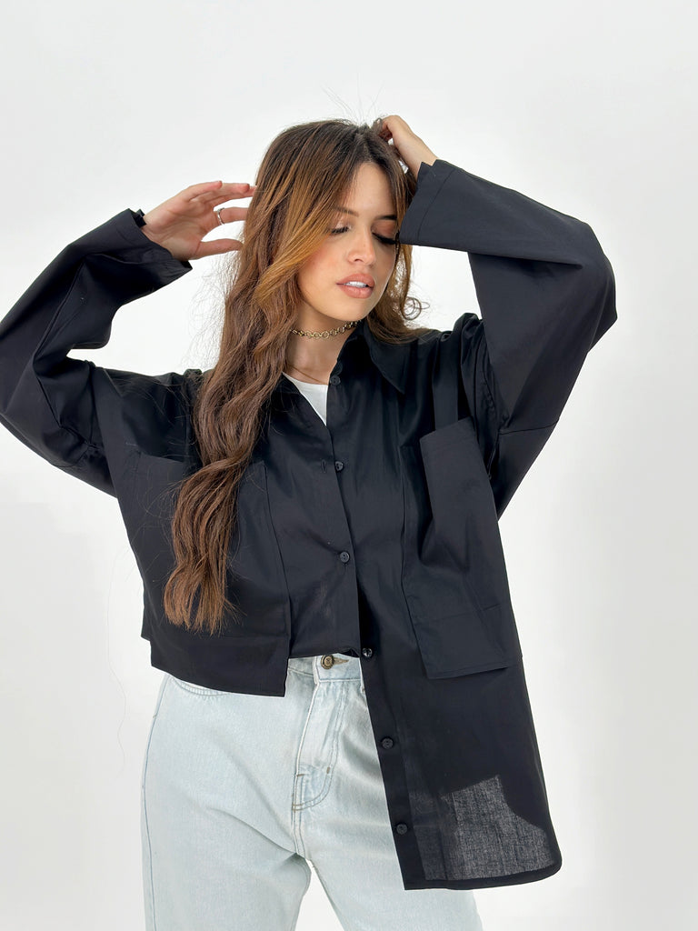 Oversized Pockets Shirt Black