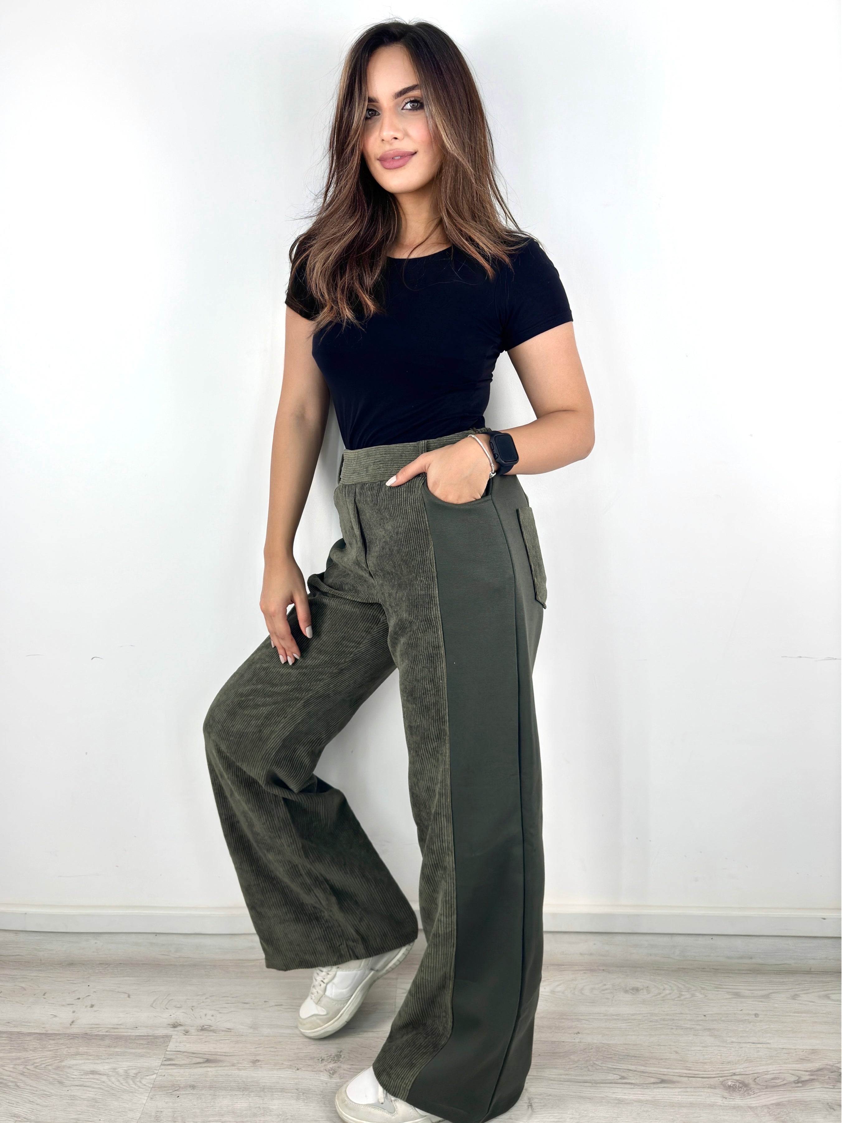 Two Tone Wide Pants Olive