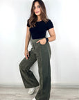 Two Tone Wide Pants Olive