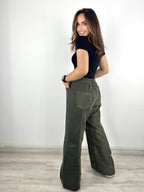Two Tone Wide Pants Olive