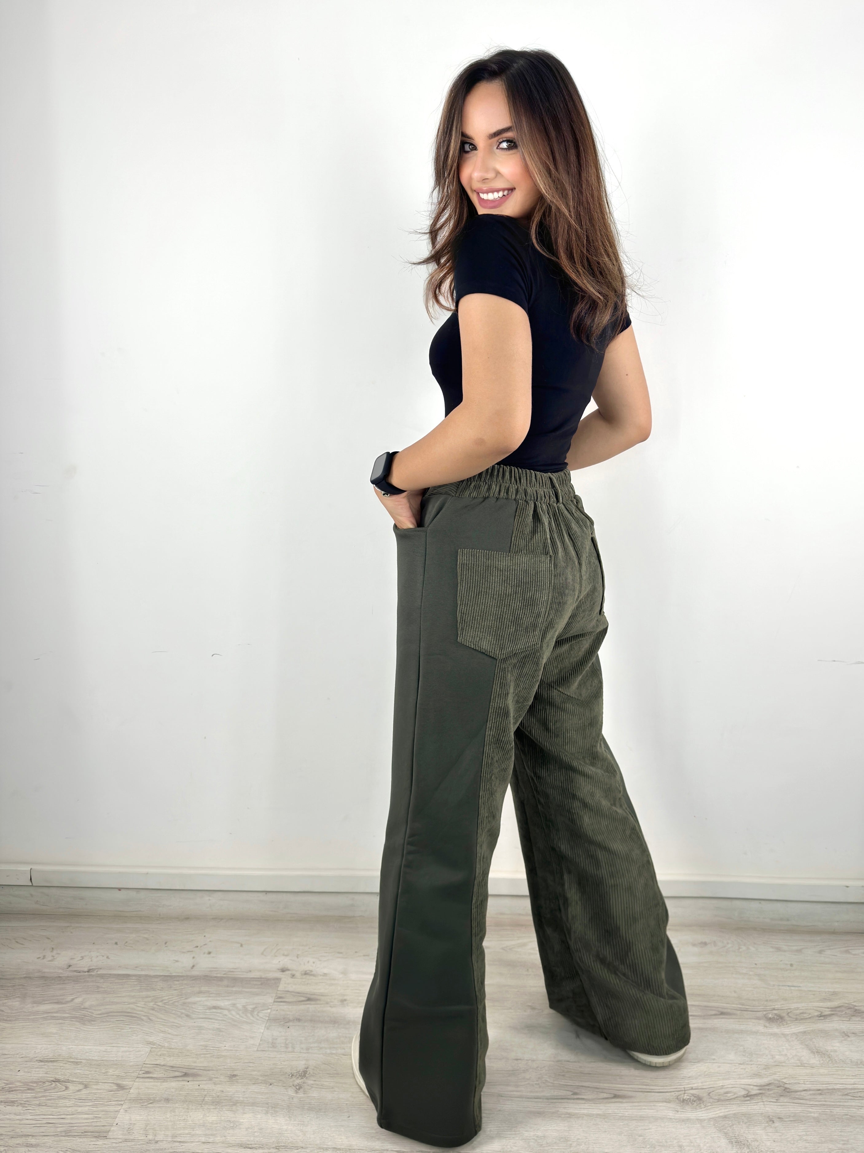Two Tone Wide Pants Olive