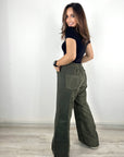 Two Tone Wide Pants Olive