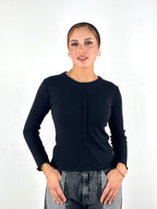 Basic Raw Edges Knit Top Black