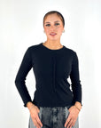 Basic Raw Edges Knit Top Black