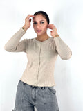 Basic Raw Edges Knit Top Latte