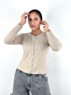 Basic Raw Edges Knit Top Latte