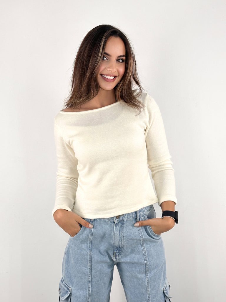 Basic cropped Knit Top Cream