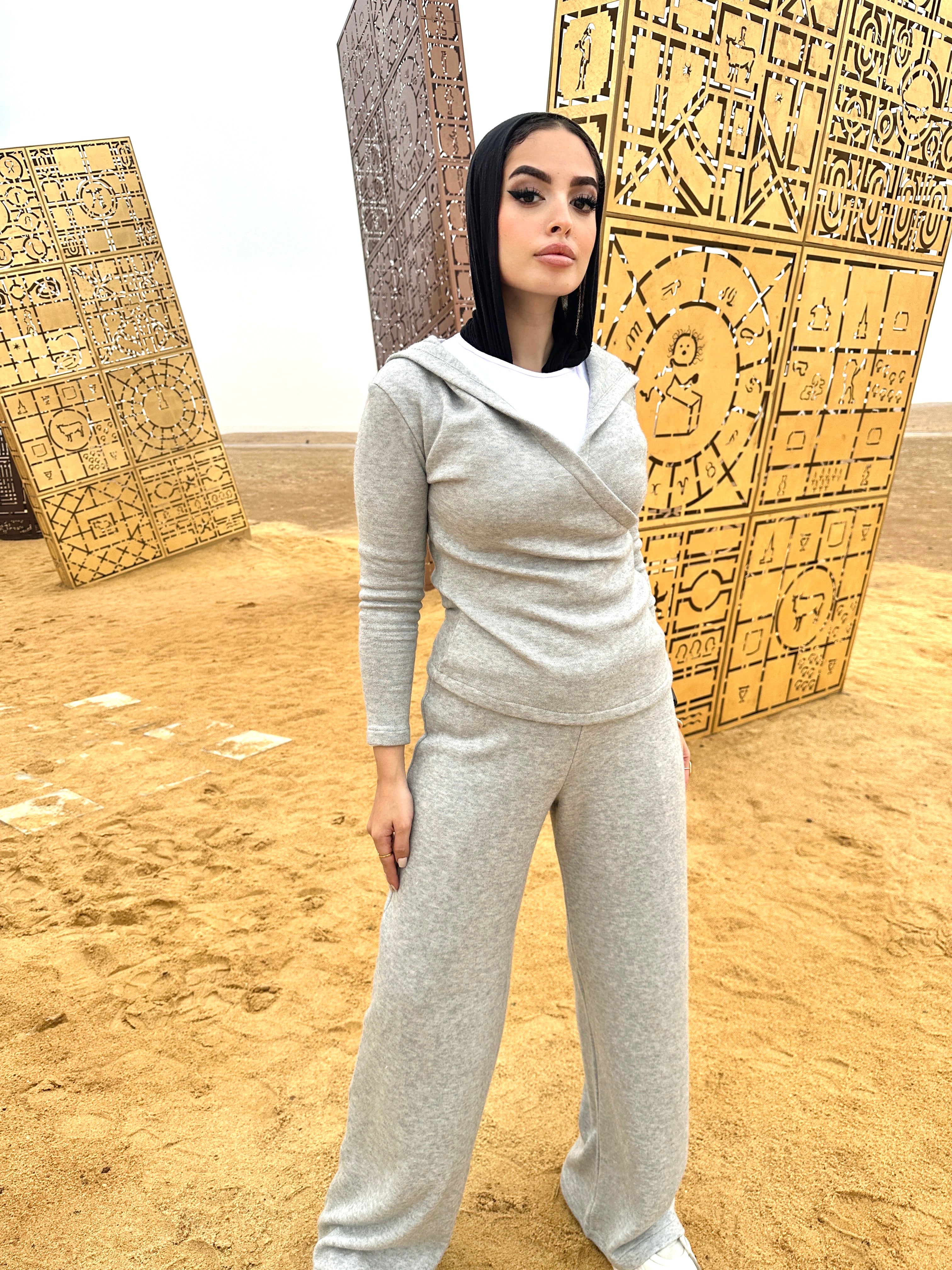 Hooded Knit Top Heather Grey