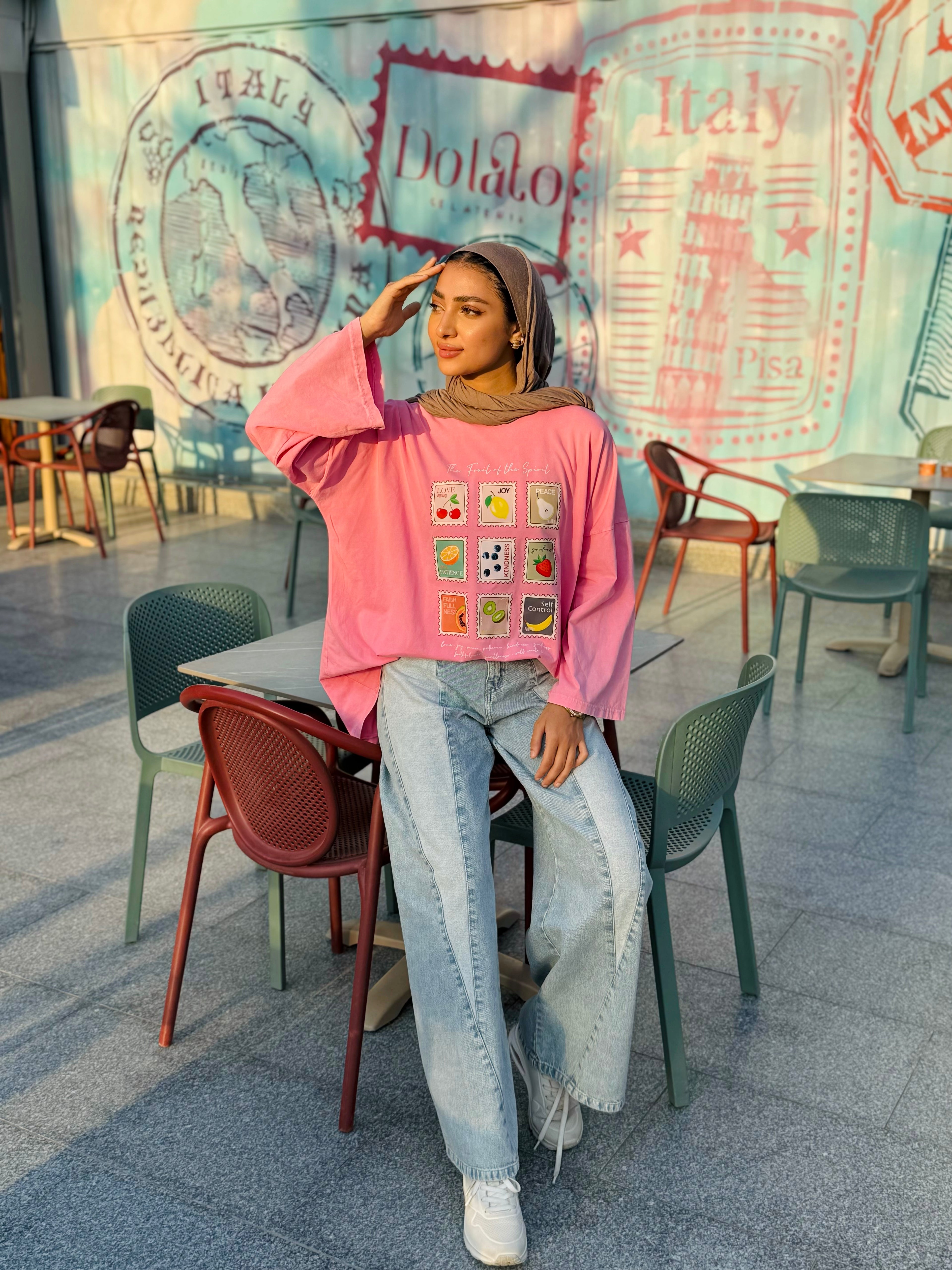Pink Stamps Long T-Shirt