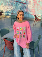 Pink Stamps Long T-Shirt